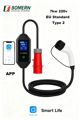 Cargador portátil inteligente BOMERN TIPO 2 - CEE de 5 pines | Pantalla | 32 A | Monofásico | 7,4 kW | 5 m | WIFI| APP