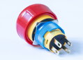 Interruptor de parada de emergencia, 16 mm, 5 A, 250 V, terminal de clavija, cabezal de plástico rojo, IP65 (1NO/1NC)