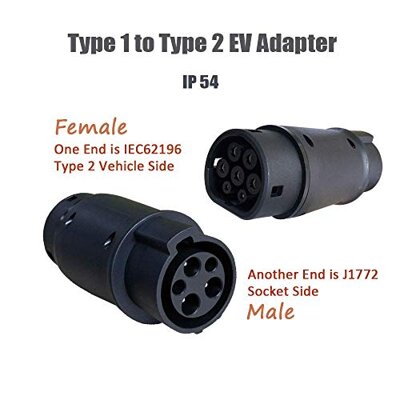 Adaptador de tipo 1 a tipo 2 | 32A | 7,4kW | sin cable