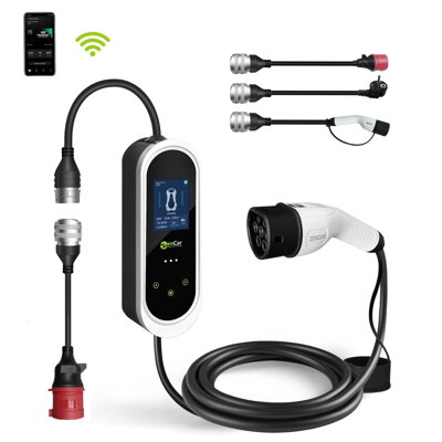 Cargador portátil para vehículos eléctricos E-PRO (3en1) Tipo 2 - Schuko / CEE 5-pin / Tipo 2 | 16A | 3-fase | 11 kW | WiFi | App | 5m
