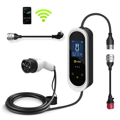 ZENCAR E-PRO (3en1) Cargador Portátil EV Tipo 2 - Schuko / CEE 5-pin / Tipo 2 | 16A | 3-fase | 11 kW | WiFi | App | 5m