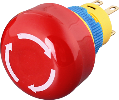 Interruptor de parada de emergencia, 16 mm, 5 A, 250 V, terminal de clavija, cabezal de plástico rojo, IP65 (1NO/1NC)